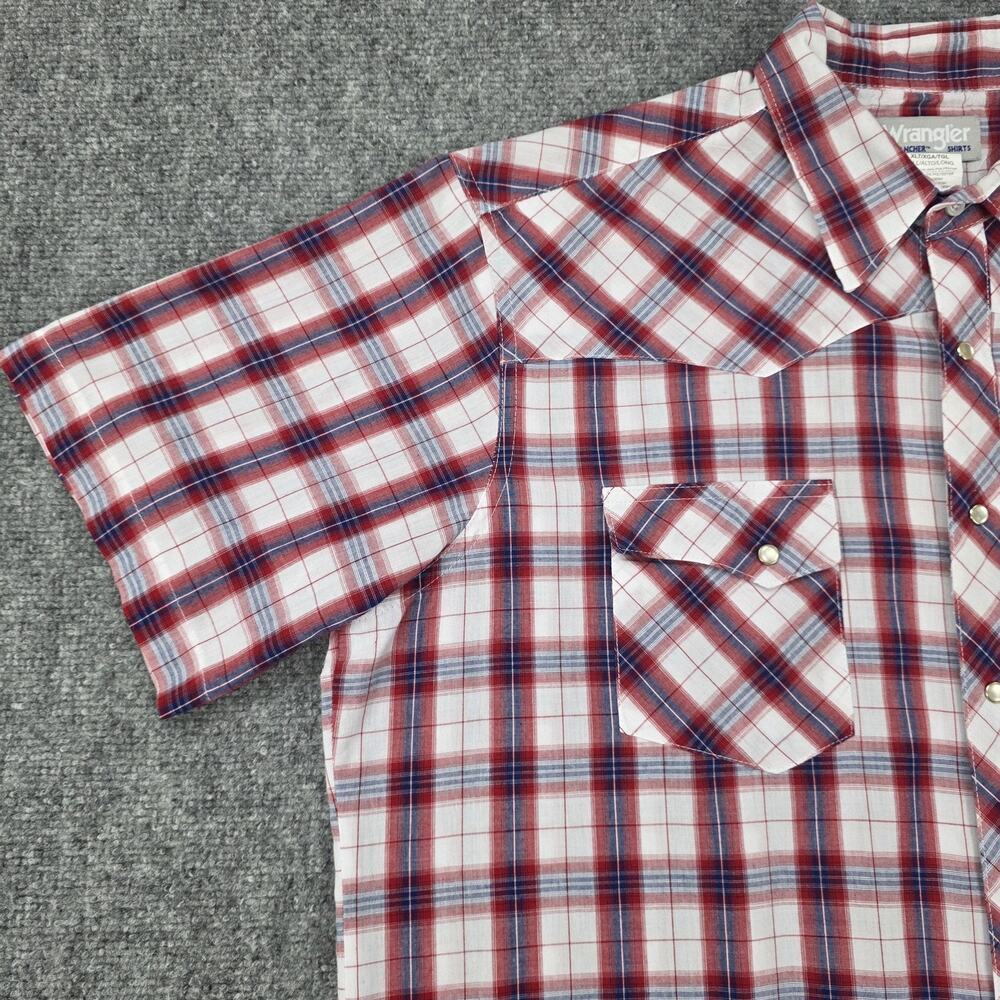 Wrangler Shirt Mens XLT Red White Blue Plaid Wrancher Pearl Snap Western Rodeo - Picture 8 of 15